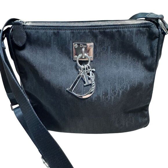 Christian Dior Vintage Lovely Trotter Monogram Canvas Shoulder Bag Black Silver - Picture 1 of 12